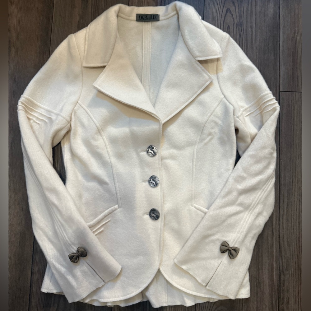 Angie Miller Wool Cashmere Tailored Jacket Ivory Bow Sleeve Janker Style Rare